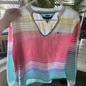 Women’s Tommy Hilfiger Multicolor Pastel Striped Linen Shirt, size medium